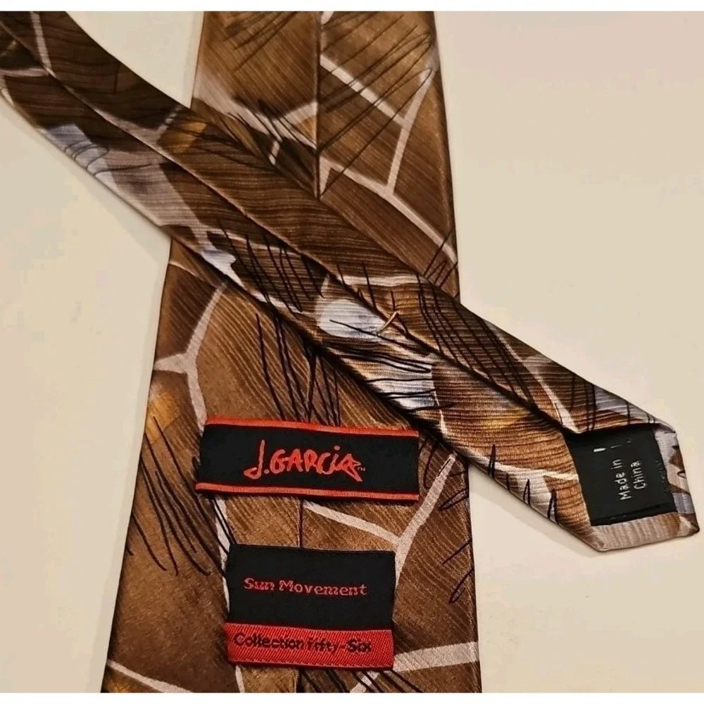 J Garcia Tie Neckwear Sun Movement Collection Fifty-Six Silk Brown Abstract 3.5
